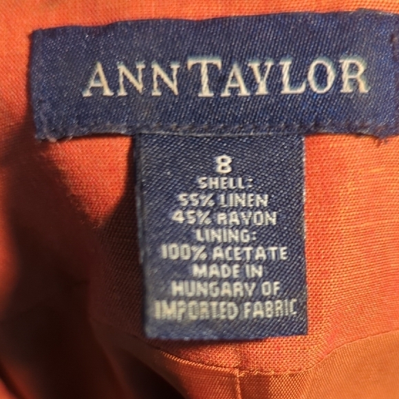 Ann Taylor Orange Blazer Linen Blend Tailored Fit Career Cropped Length Sz 8 - Picture 2 of 8